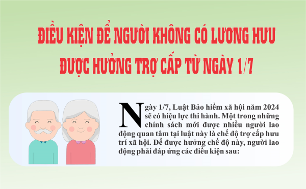Điều kiện để người không có lương hưu được hưởng trợ cấp từ ngày 1/7