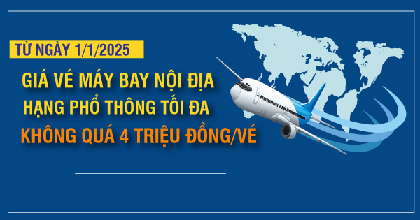 Từ 1/1/2025, giá vé máy bay nội địa hạng phổ thông tối đa không quá 4 triệu đồng/vé