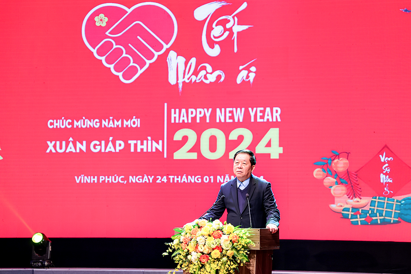 Bí thư Trung ương Đảng, Trưởng Ban Tuyên giáo Trung ương Nguyễn Trọng Nghĩa phát biểu tại chương trình Tết Nhân ái Xuân Giáp Thìn 2024.