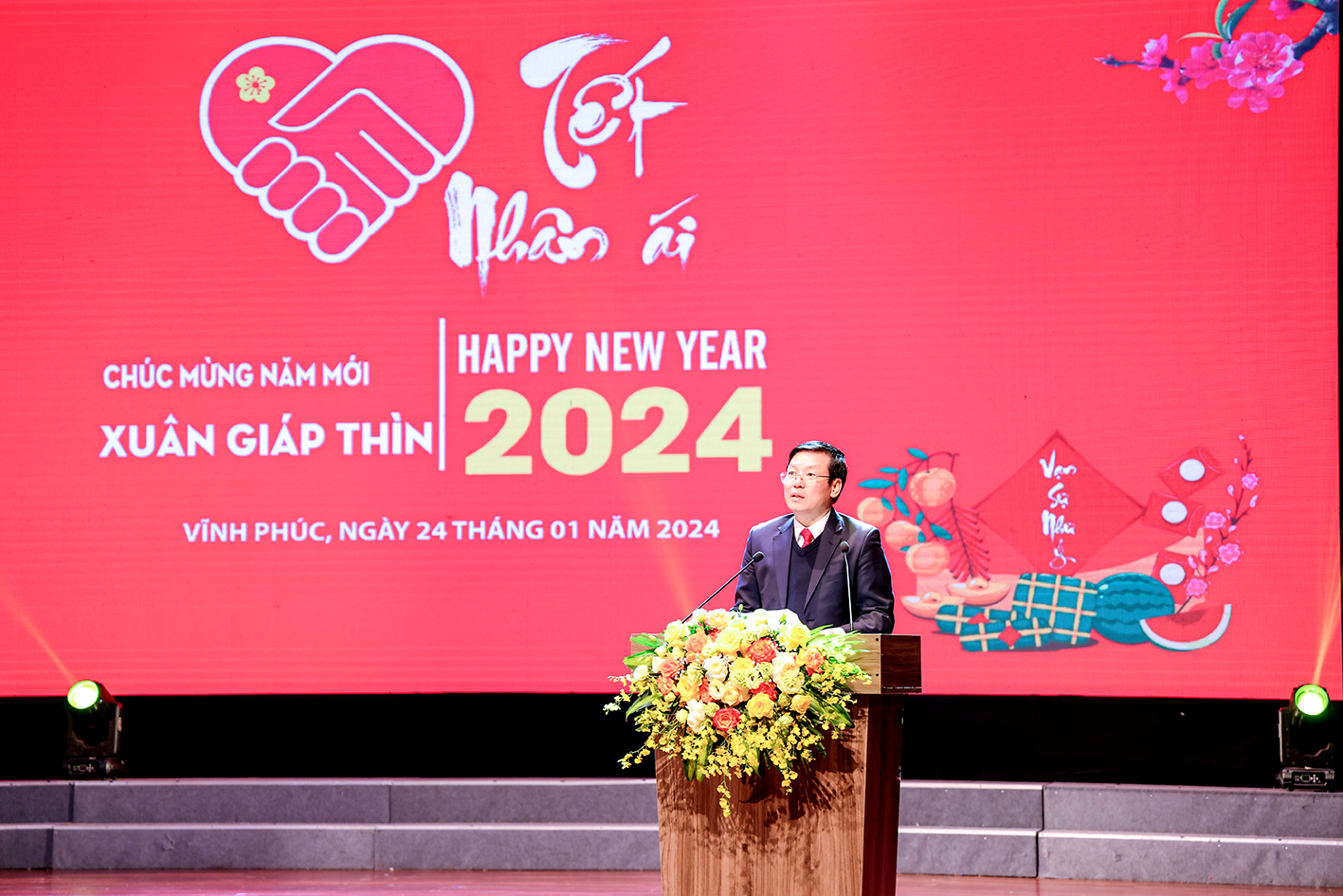 Chủ tịch UBND tỉnh Lê Duy Thành phát biểu khai mạc chương trình Tết Nhân ái Xuân Giáp Thìn 2024.