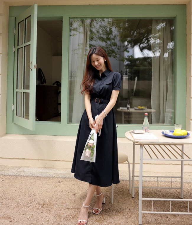 30 mẫu váy đầm xòe cổ sơ mi đẹp 2023 kiểu Hàn Quốc